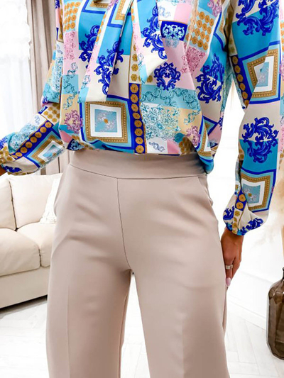Beige women's wide-leg pants - Clothing