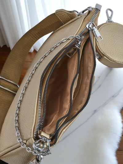 Golden Calista Multi Eco-Leather Handbag with Chain and Pouch