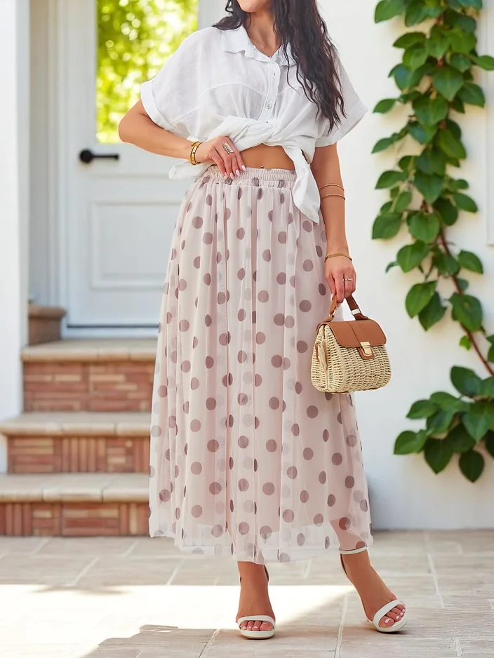 Royalfashion Women's mid-length viscose skirt with tulle polka dots
