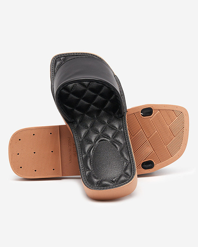 OUTLET Black eco-leather women's slippers with a quilted Parekis insert - Footwear