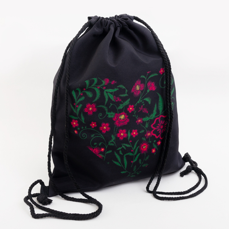 Black backpack sack with floral print - Accessories