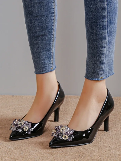 Royalfashion Glossy women's stilettos with mesh Ellona