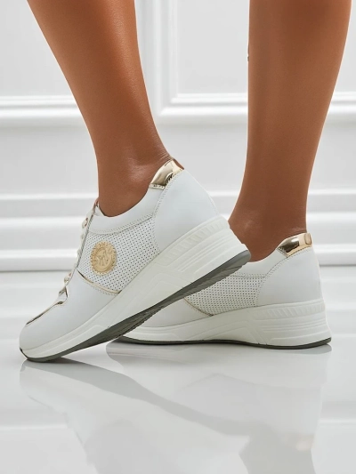 Damskie sneakersy koturny Calista Athena białe skóra ekologiczna