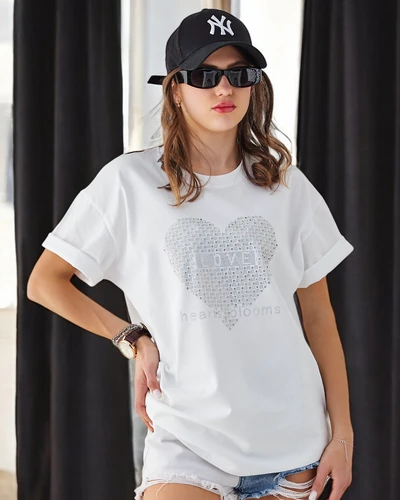 Royalfashion Women's Cotton T-Shirt LOVE with Rhinestones