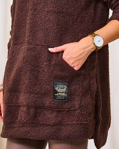 Royalfashion Dark brown women's long sweater with hood