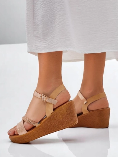 Royalfashion Women's wedge sandals with rhinestones and glitter Eclat