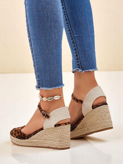 Aurelia Leopard Royalfashion women's wedges eco leather camel