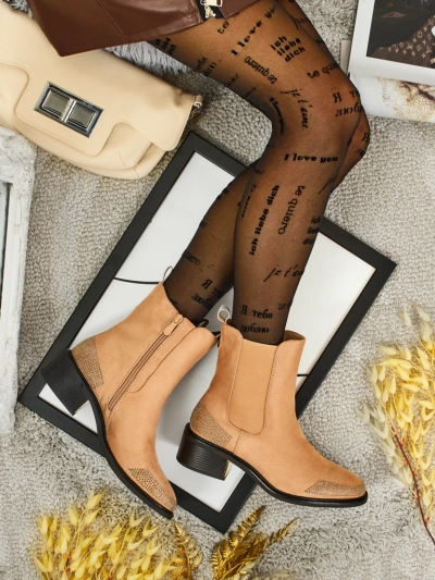 Women's Eco Suede Ankle Boots Decorated with Rhinestones TangleMist