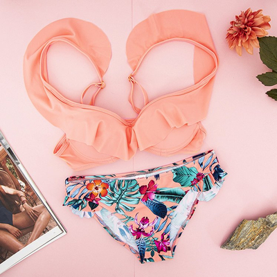 Orange swimsuit with floral motif - Underwear