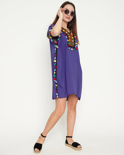 Women's blue summer beach tunic with fringes - Clothing