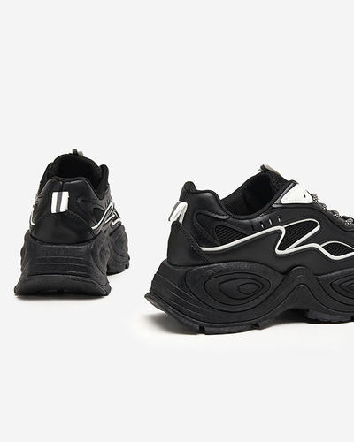 Black women's platform sports shoes with white inserts Oirana - Footwear