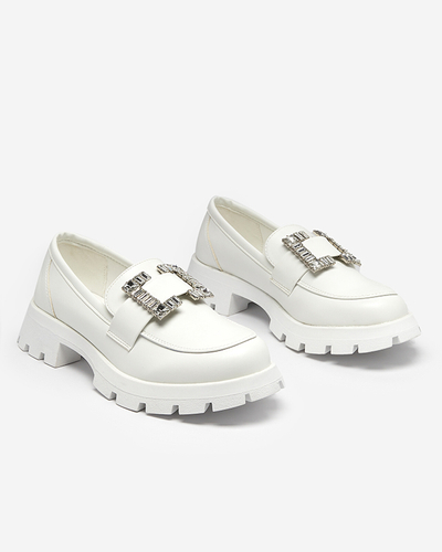 White matt women's shoes with a silver Vusito buckle - Footwear