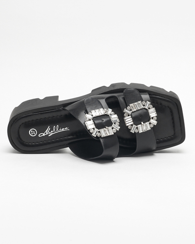 Ladies' black slippers with zircon ornaments Sadoh - Footwear