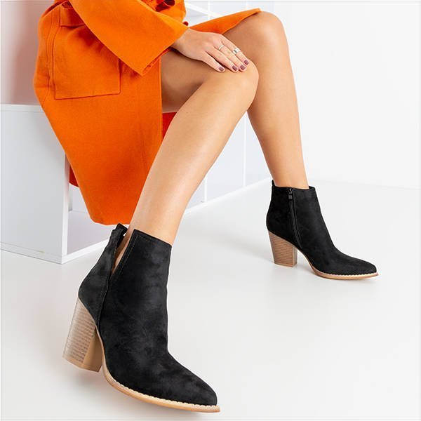 OUTLET Czarne botki a'la kowbojki na wyższym słupku Mevelyno - Obuwie