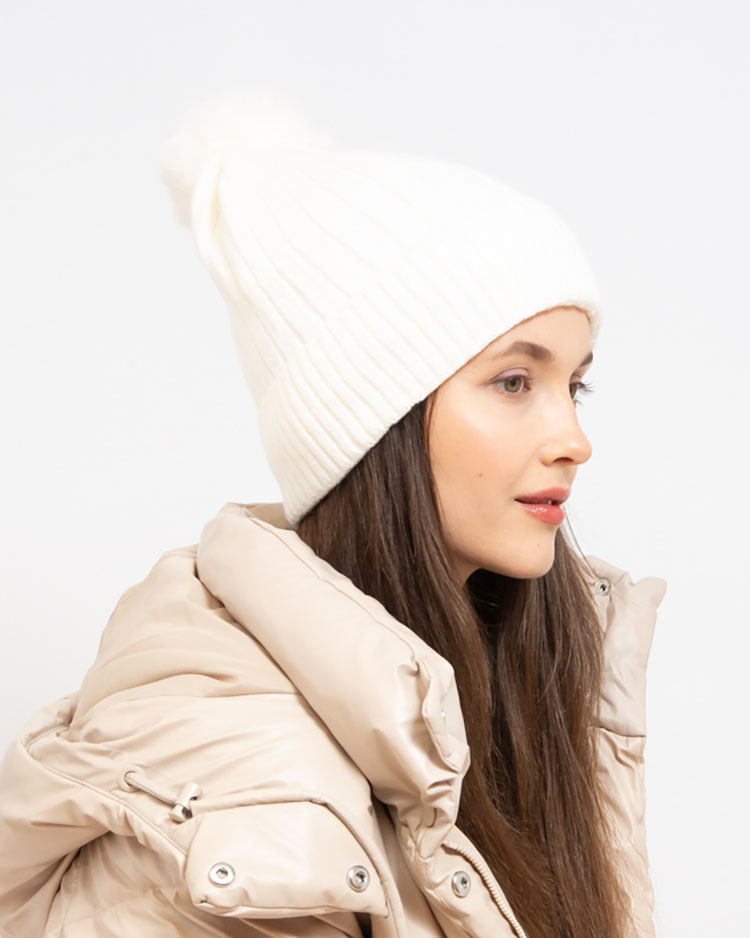 Royalfashion White women's insulated cap with pompom