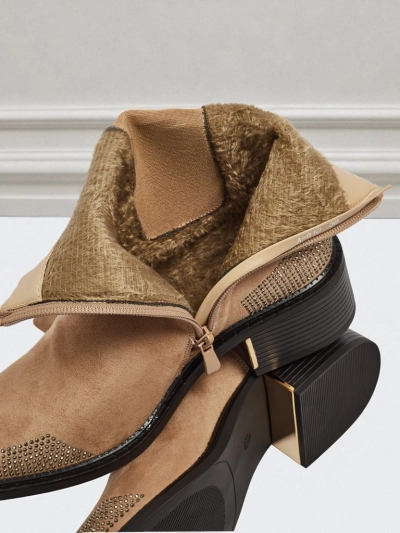 Ботильоны женские из эко-замши, украшенные цирконами TangleMist