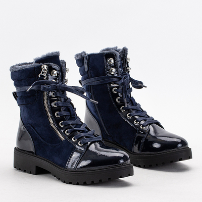 Women's navy blue partially varnished boots Ginoko - Shoes