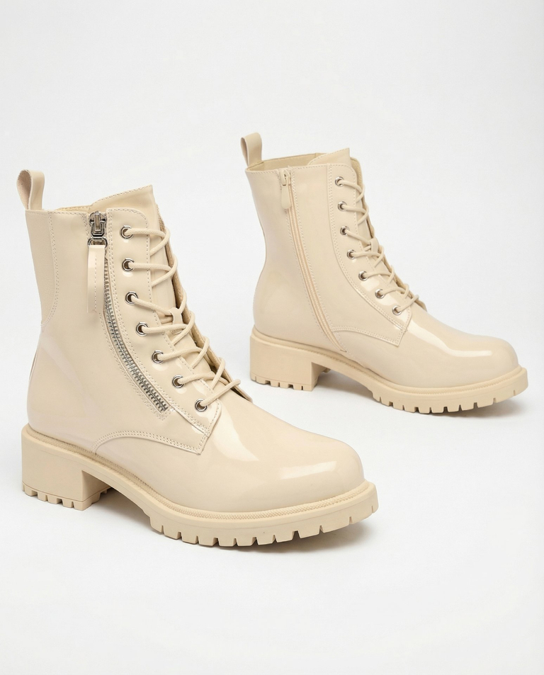 Royalfashion Beige eco leather women's Seddaga bagger boots
