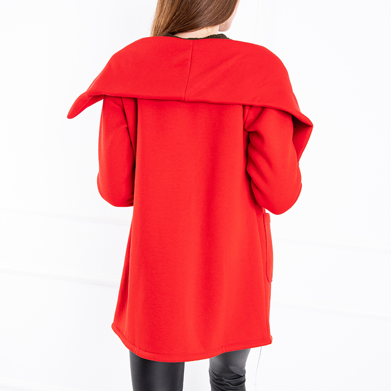 Red women's warm coat with an asymmetric zipper - Clothing