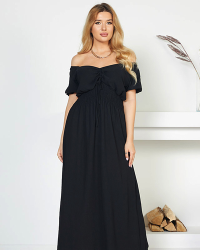 Midi dress with an elastic waist in black - Clothing