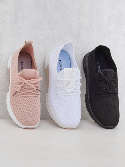 White women's fabric sports shoes Vobbu- Footwear