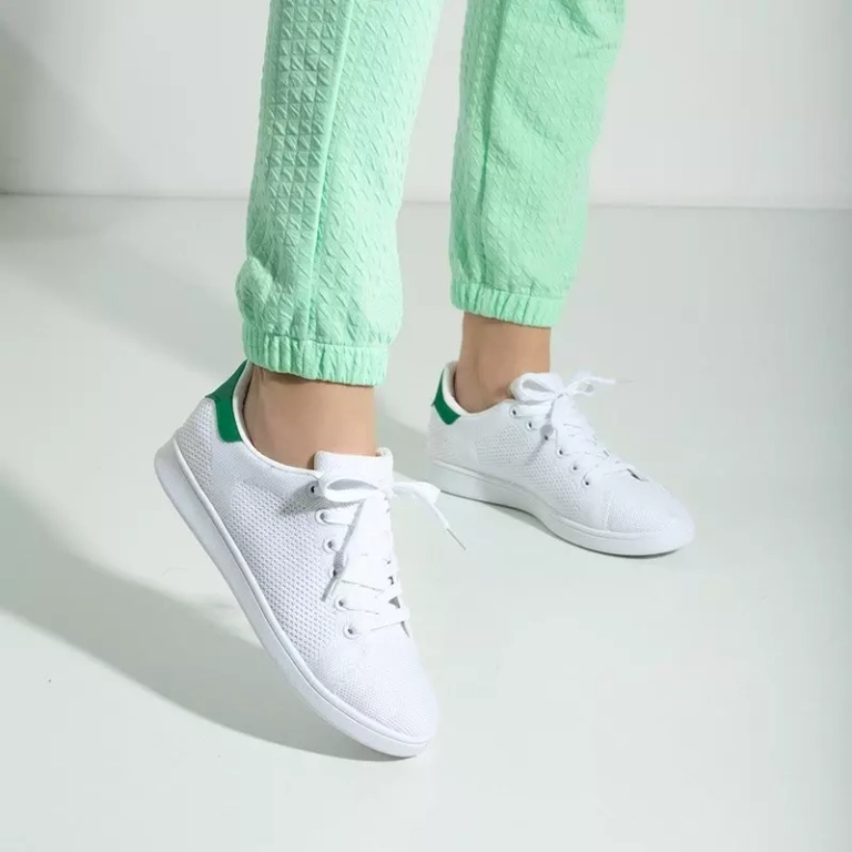 OUTLET Women's white sports sneakers with a green insert Grenbe - Footwear
