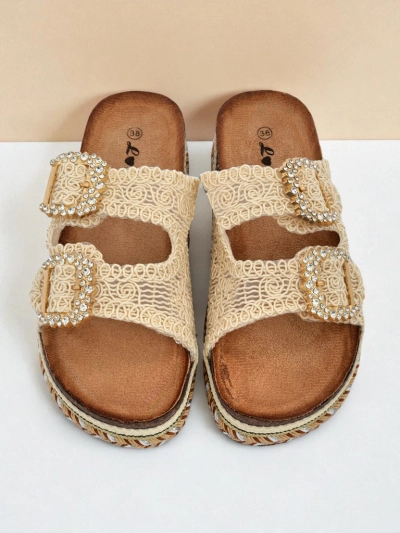 Royalfashion Sieviešu mule stila apavi ar rhinestones sprādzēm GlamCork