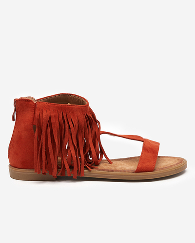 OUTLET Women's sandals with fringes in red brown Clov-Shoes