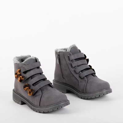 OUTLET Dark gray girls' boots with Velcro Laxia - Footwear