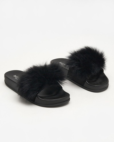 OUTLET Black slippers with fur Nate - Footwear