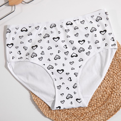 Women's white cotton panties with hearts PLUS SIZE - Underwear