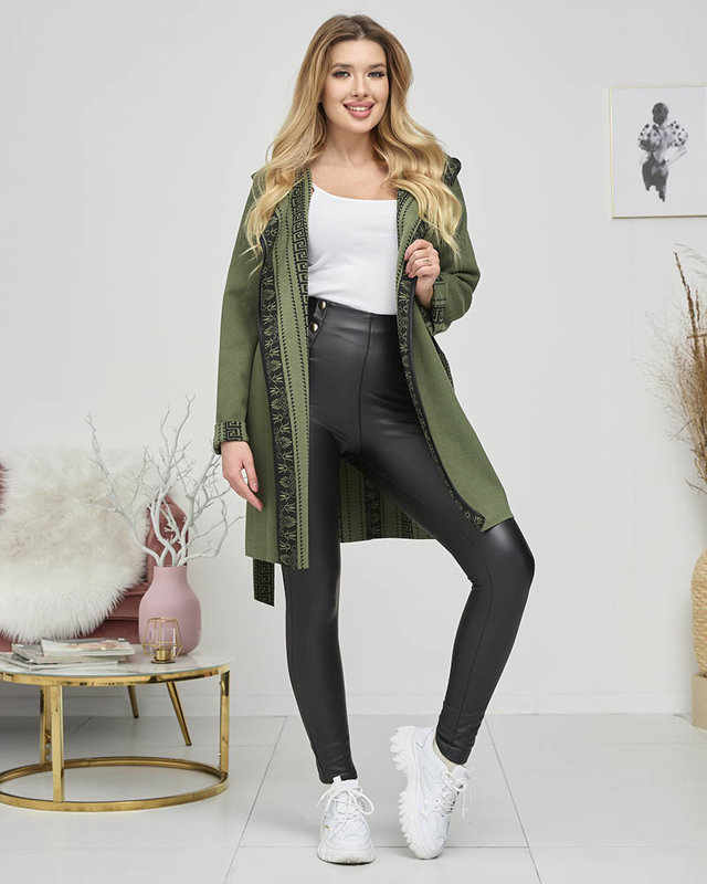 Dark green women's bedspread a'la coat with ornament - Clothing