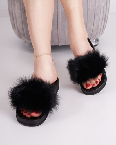 OUTLET Black slippers with fur Nate - Footwear