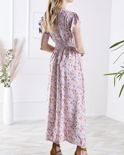 Pink women's floral midi dress - Clothing