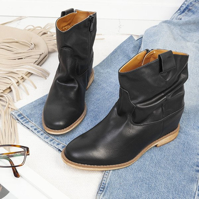 Black cowboy boots on a daress's wedge heel - Footwear 1