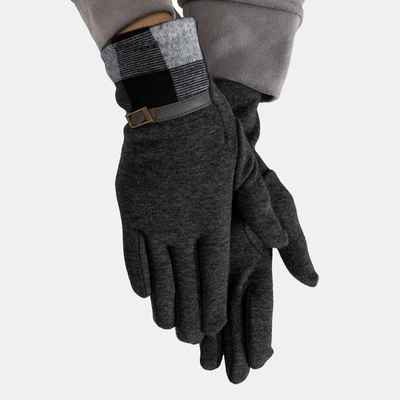 Grey women's gloves with check insert - Accessories