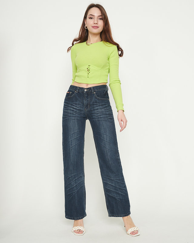 Women's navy blue jeans with wider legs - Clothing