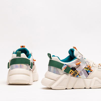 Бежевые кроссовки с цветными вставками Deroni