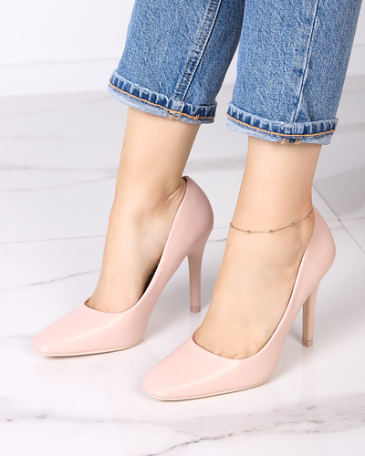 Beige women's pumps with a square toe Vaseka - Footwear