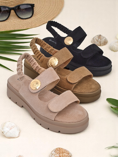 Женские сандалии Royalfashion Anthea Nero – черная замша, платформа 5 см