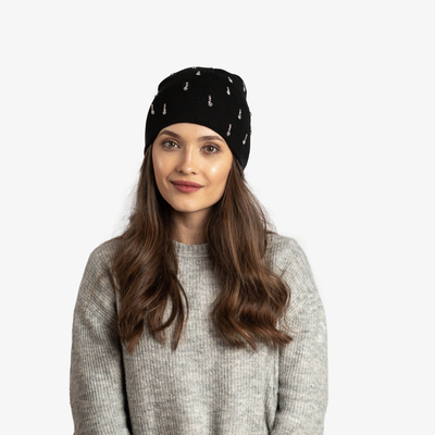 Women's black hat with cubic zirconia - Accessories