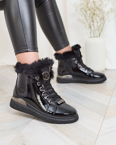 Royalfashion Лакированные черные женские утепленные кроссовки Rebucca