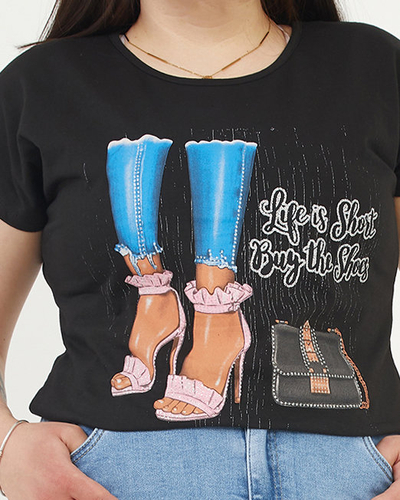 Black women's t-shirt with PLUS SIZE print - Clothing