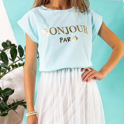 Mint women's cotton t-shirt with print - Clothing