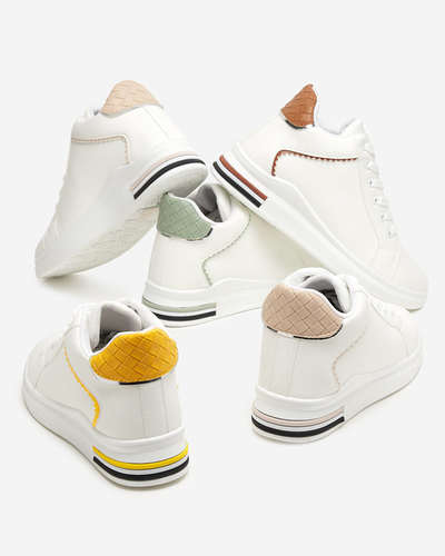 OUTLET White and green women's sneakers with a hidden wedge Uksy - Footwear