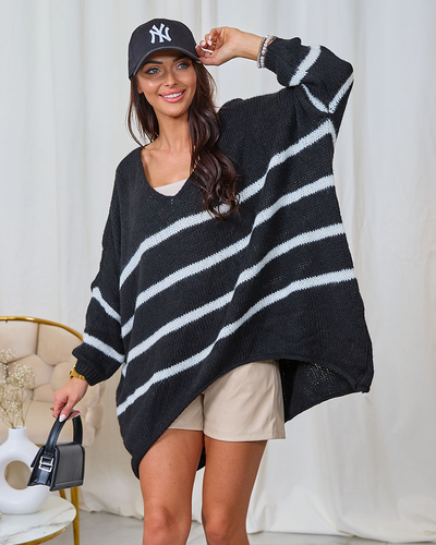 Royalfashion Black long striped women's sweater