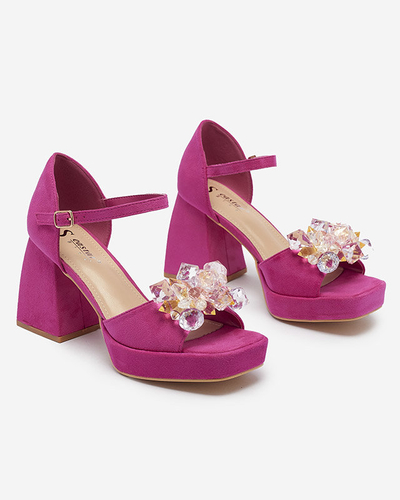 Fuchsia women's chunky post sandals with crystals Celidi - Footwear