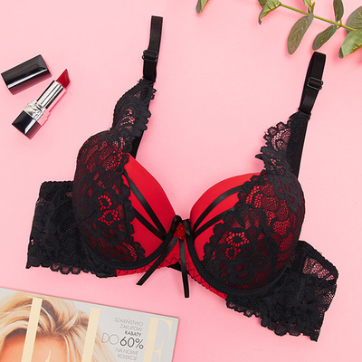 Sensual red and black lace bra - Underwear