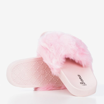 Light pink flip-flops with Bonum fur - Footwear 1