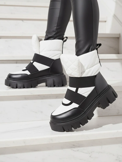 Sieviešu sniega zābaki ar plakanu zoli melnā un baltā krāsā Ferory- Footwear